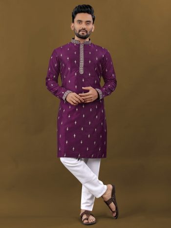 ATTRACTIVE MATKA SILK SILVER JARI WITH EMBROIDERY BUTI  KURTA PAYJAMA WINE
