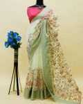 3ATTRACTIVE ORGANZA SILK THREAD AND ZARI-DORI WORK SAREE WITH UNSTITCHED BLOUSE PARTY WEAR WHOLESALE PRICE ETHNIC GARMENT (26)