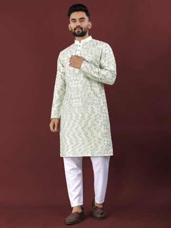ATTRACTIVE SILK MULTI COLOUR THREAD EMBROIDERY WITH SEQUENCE WORK KURTA PAYJAMA PISTA