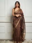ATTRACTIVE SOFT COTTON WEAVING  JACQUARD BORDER SAREE WITH UNSTITCHED BLOUSE BROWN