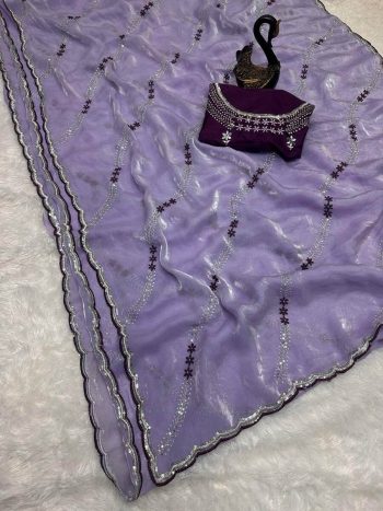ATTRACTIVE SPACE SILK SEQUENCE AND ZARI EMBROIDERY WORK SAREE WITH UNSTITCHED BLOUSE LAVENDER