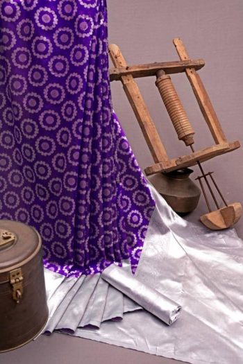 BOLLYWOOD LICHI SILK JACQUARD WORK SAREE WITH UNSTITCHED BLOUSE PURPLE
