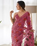3DESIGNER BUTTERFLY NET THREAD AND AARI EMBROIDERY WORK WITH STONE WORK SAREE WITH UNSTITCHED BLOUSE FESTIVAL WEAR WHOLESALE PRICE ETHNIC GARMENT (35)
