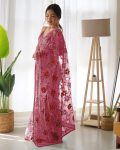 3DESIGNER BUTTERFLY NET THREAD AND AARI EMBROIDERY WORK WITH STONE WORK SAREE WITH UNSTITCHED BLOUSE FESTIVAL WEAR WHOLESALE PRICE ETHNIC GARMENT (35)