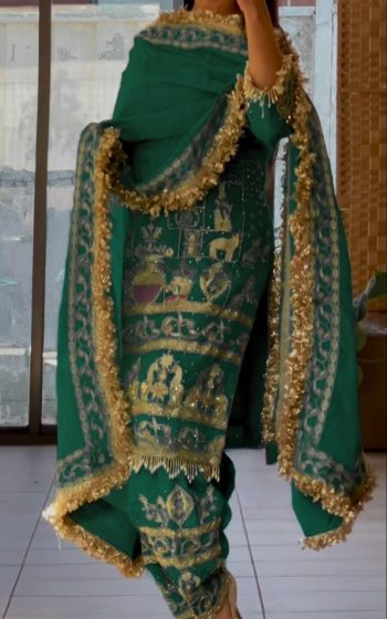 DESIGNER CREPE EMBROIDERY SEQUENCE WORK TOP PATIYALA WITH DUPATTA  GREEN