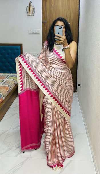 DESIGNER GAJI SOFT  SILK BANDHEJ WORK SAREE WITH UNSTITCHED BLOUSE PINK