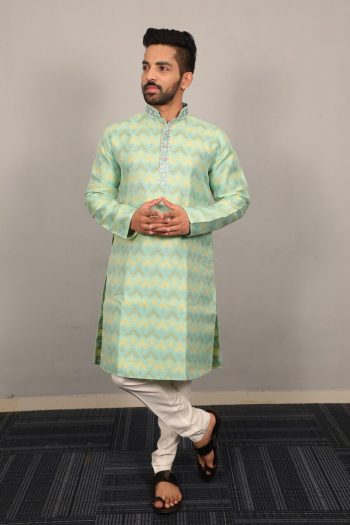 DESIGNER JACQUARD THREAD EMBROIDERY WORK KURTA PAYJAMA PISTA