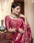 3DESIGNER LICHI SILK JACQUARD WORK SAREE WITH UNSTITCHED BLOUSE WEDDING WEAR WHOLE SALE PRICE ETHNIC GARMENT (30)