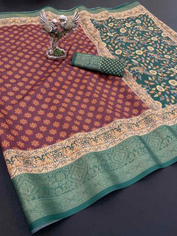 DESIGNER SOFT DOLA COTTON  JACQUARD KANJIVARAM SAREE WITH UNSTITCHED BLOUSE BROWN