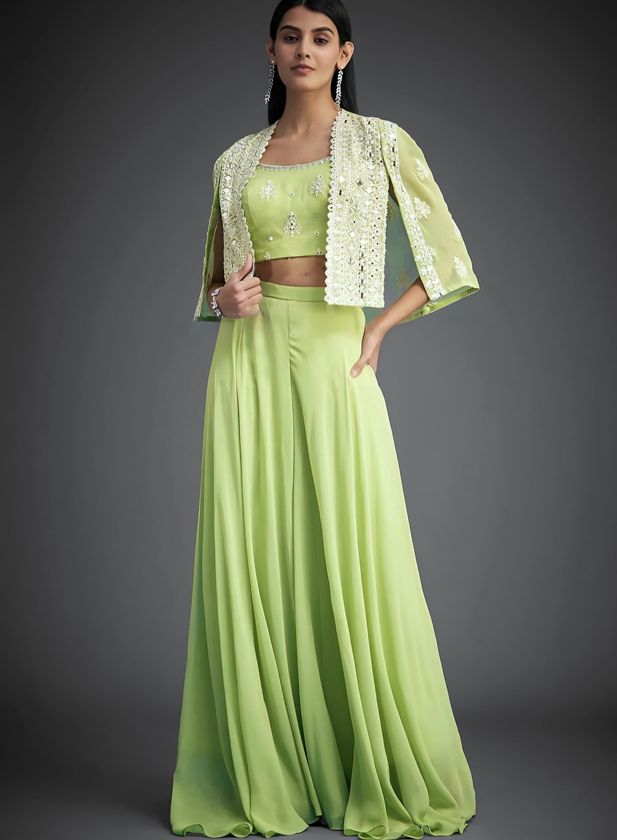 3FANCY GEORGETTE EMBROIDERED SEQUENCE WORK WITH REAL MIROR HAND WORK BLOUSE KOTI WITH PALAZZO PARTY WEAR WHOLESALE PRICE ETHNIC GARMENT (2)