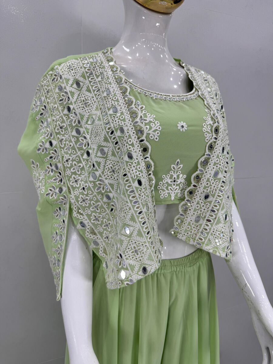 3FANCY GEORGETTE EMBROIDERED SEQUENCE WORK WITH REAL MIROR HAND WORK BLOUSE KOTI WITH PALAZZO PARTY WEAR WHOLESALE PRICE ETHNIC GARMENT (9)