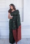 FASHIONABLE LICHI SILK JACQUARD WORK SAREE WITH UNSTITCHED BLOUSE GREEN