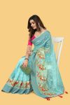 3FASHIONABLE ORGANZA SILK THREAD AND ZARI-DORI WORK WITH STONE WORK SAREE WITH UNSTITCHED BLOUSE WEDDING WEAR WHOLESALE PRICE ETHNIC GARMENT (22)