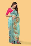 3FASHIONABLE ORGANZA SILK THREAD AND ZARI-DORI WORK WITH STONE WORK SAREE WITH UNSTITCHED BLOUSE WEDDING WEAR WHOLESALE PRICE ETHNIC GARMENT (22)