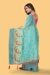3FASHIONABLE ORGANZA SILK THREAD AND ZARI-DORI WORK WITH STONE WORK SAREE WITH UNSTITCHED BLOUSE WEDDING WEAR WHOLESALE PRICE ETHNIC GARMENT (22)