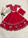 3LATEST CHINON SILK EMBROIDERY WORK KID’S LEHANGA CHOLI WITH DUPATTA WEDDING WEAR WHOLESALE PRICE ETHNIC GARMENT (10)