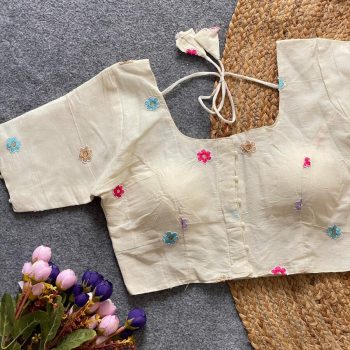 LATEST KHADI COTTON THREAD SEQUENCE WORK STITCHED BLOUSE OFF WHITE