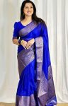 LATEST LICHI SILK JACQUARD WORK SAREE WITH UNSTITCHED BLOUSE BLUE