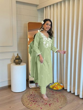 LATEST RAYON COTTON EMBRODERY WORK KURTI WITH BOTTOM PISTA