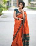 MODERN LICHI SILK JACQUARD WORK SAREE WITH UNSTITCHED BLOUSE ORANGE
