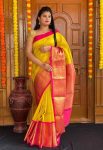 MODERN LICHI SILK JACQUARD WORK SAREE WITH UNSTITCHED BLOUSE YELLOW