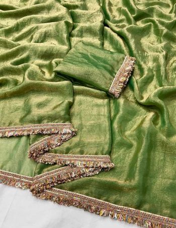 NEW ARRIVAL FENDY CHIFFON SEQUENCE LACE SAREE WITH UNSTITCHED BLOUSE GREEN