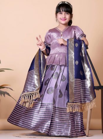 NEW ARRIVAL JACQUARD WEAVING WORK KID'S TOP LEHENGA WITH DUPATTA LAVENDER