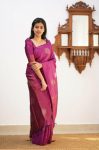 RICH LOOK LICHI SILK JACQUARD WORK SAREE WITH UNSTITCHED BLOUSE WINE