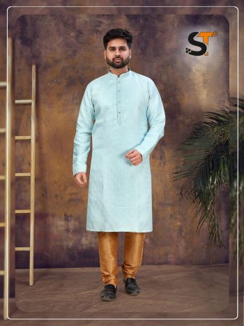 ATTRACTIVE JACQUARD MEN'S KURTA PAYJAMA SKY