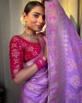 4ATTRACTIVE LICHI SILK JACQUARD WORK SAREE WITH UNSITICHED BLOUSE BRIDAL WEAR WHOLESALE PRICE ETHNIC GARMENT (54)