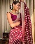 4ATTRACTIVE LICHI SILK JACQUARD WORK SAREE WITH UNSTITCHED BLOUSE FESTIVAL WEAR WHOLE SALE PRICE ETHNIC GARMENT (4)