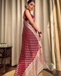 4ATTRACTIVE LICHI SILK JACQUARD WORK SAREE WITH UNSTITCHED BLOUSE FESTIVAL WEAR WHOLE SALE PRICE ETHNIC GARMENT (4)