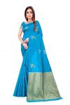 ATTRACTIVE LICHI SILK JACQUARD WORK SAREE WITH UNSTITCHED BLOUSE BLUE