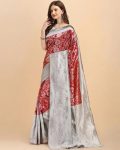 4ATTRACTIVE LICHI SILK JACQUARD WORK SAREE WITH UNSTITCHED BLOUSE PARTY WEAR WHOLESALE PRICE ETHNIC GARMENT (5)