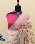 4ATTRACTIVE ORGANZA SILK THREAD AND ZARI-DORI WORK SAREE WITH UNSTITCHED BLOUSE PARTY WEAR WHOLESALE PRICE ETHNIC GARMENT (25)