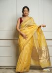 ATTRACTIVE SOFT COTTON WEAVING  JACQUARD  BORDER SAREE WITH UNSTITCHED BLOUSE YELLOW