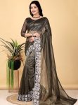 ATTRACTIVE TWILL NET MULTI WORK SAREE WITH UNSTITCHED BLOUSE MEHENDI
