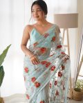 4DESIGNER BUTTERFLY NET THREAD AND AARI EMBROIDERY WORK WITH STONE WORK SAREE WITH UNSTITCHED BLOUSE FESTIVAL WEAR WHOLESALE PRICE ETHNIC GARMENT (44)