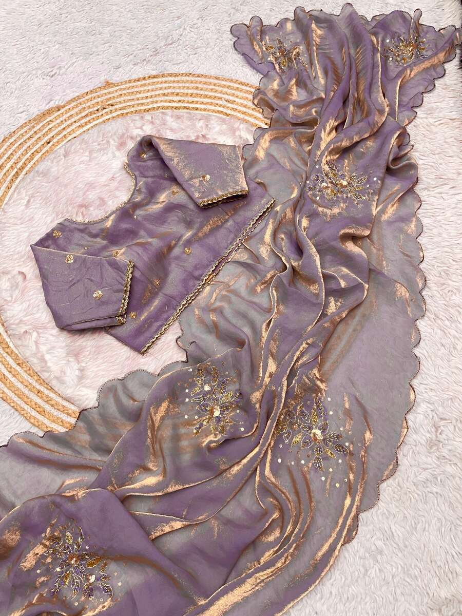 4DESIGNER FENDY SATTIN KHATLI CUT DANA HANDWORK WITH ARCO BORDER SAREE WITH UNSTITCHED BLOUSE WEDDING WEAR WHOLESALE PRICE ETHNIC GARMENT (21)