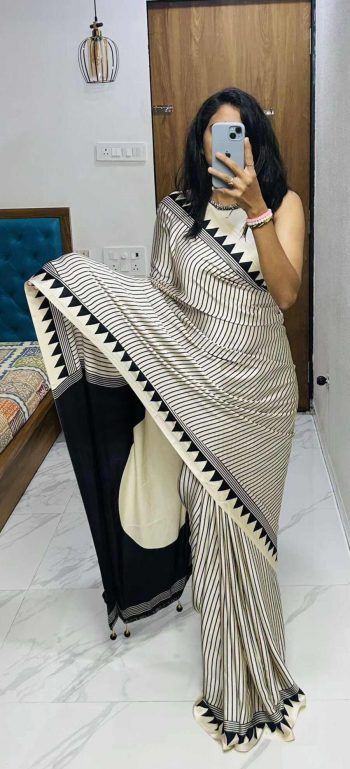 DESIGNER GAJI SOFT  SILK BANDHEJ WORK SAREE WITH UNSTITCHED BLOUSE BLACK