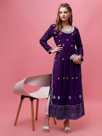 DESIGNER GEORGETTE EMBROIDERY WORK KURTI PURPLE