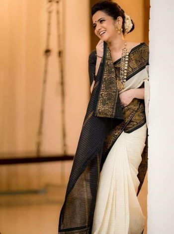 DESIGNER LICHI SILK JACQUARD WORK SAREE WITH UNSTITCHED BLOUSE BLACK