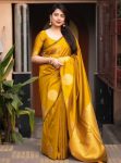 DESIGNER LICHI SILK JACQUARD WORK SAREE WITH UNSTITCHED BLOUSE YELLOW