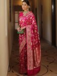 4DESIGNER LICHI SILK JACQUARD WORK SAREE WITH UNSTITCHED BLOUSE WEDDING WEAR WHOLESALE PRICE ETHNIC GARMENT (73)