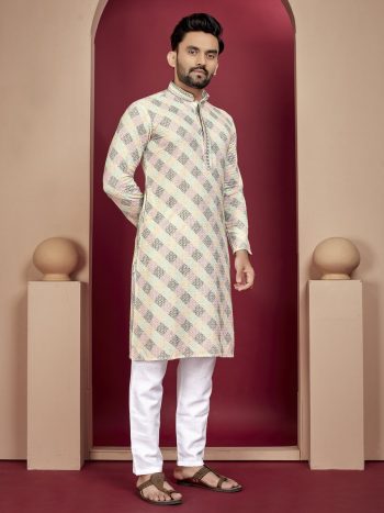 DESIGNER  RAYON DIGITAL PRINT KURTA PAYJAMA CREAM