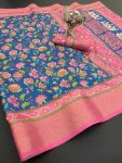 DESIGNER SOFT DOLA COTTON  JACQUARD KANJIVARAM SAREE WITH UNSTITCHED BLOUSE BLUE