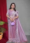 4DESIGNER TWILL NET MULTI WORK SAREE WITH UNSTITCHED BLOUSE WEDDING WEAR WHOLESALE PRICE ETHNIC GARMENT (27)
