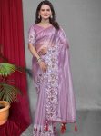DESIGNER TWILL NET MULTI WORK SAREE WITH UNSTITCHED BLOUSE VIOLET