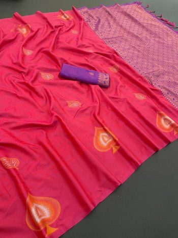 FASHIONABLE BANARASI SILK COPPER ZARI WORK SAREE WITH UNSTITCHED BLOUSE RANI