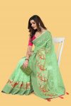 4FASHIONABLE ORGANZA SILK THREAD AND ZARI-DORI WORK WITH STONE WORK SAREE WITH UNSTITCHED BLOUSE WEDDING WEAR WHOLESALE PRICE ETHNIC GARMENT (30)